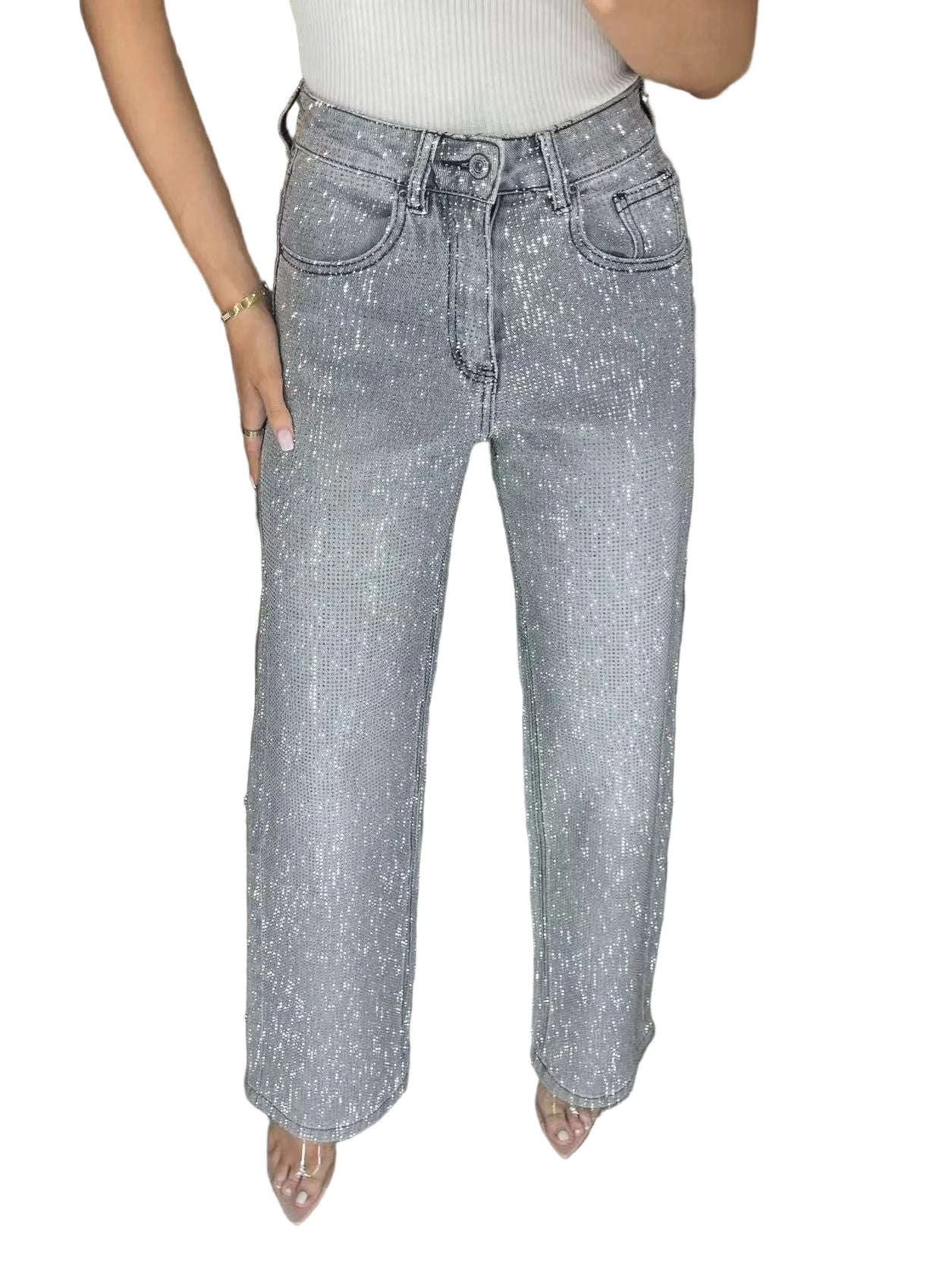 Gabrielle | Jeans de pierna recta con strass
