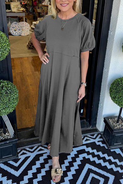 Senna | Vestido maxi chic con mangas abullonadas y cuello redondo