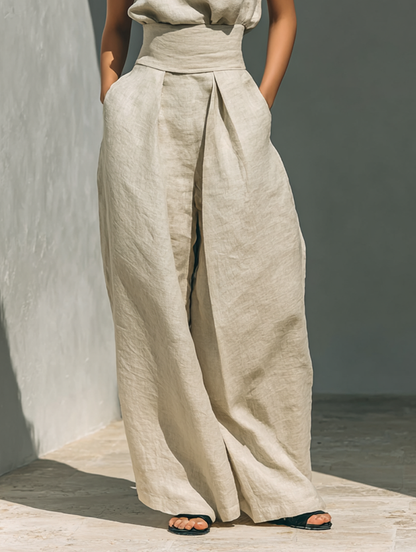 Maria | Conjunto de top y pantalón ancho de algodón y lino minimalista para mujer