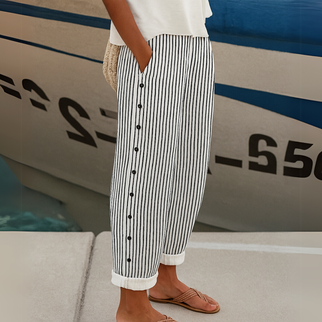 Caitlin | Pantalón Elegante a Rayas con Botones