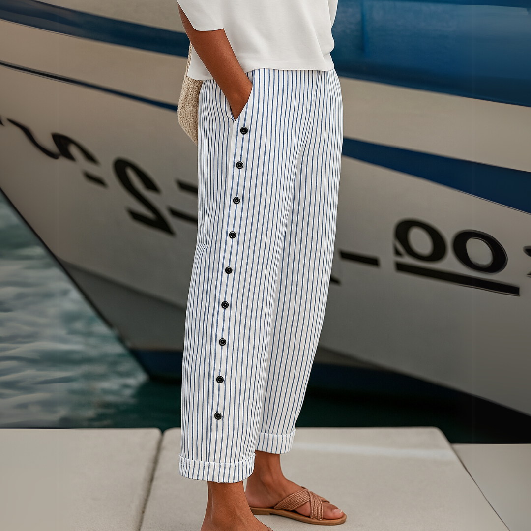 Caitlin | Pantalón Elegante a Rayas con Botones