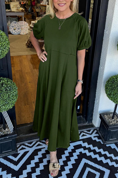 Senna | Vestido maxi chic con mangas abullonadas y cuello redondo