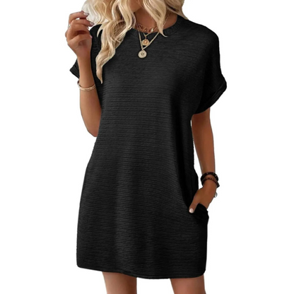 Evressa | Vestido Minimalista de Cuello Redondo Elegante