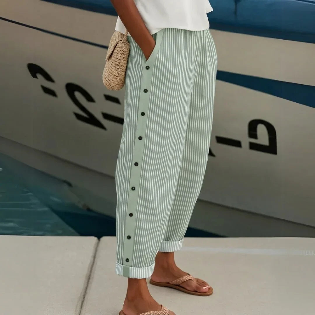 Caitlin | Pantalón Elegante a Rayas con Botones