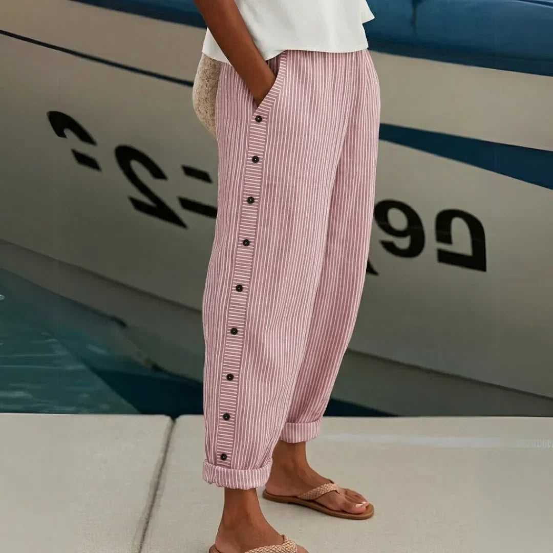 Caitlin | Pantalón Elegante a Rayas con Botones