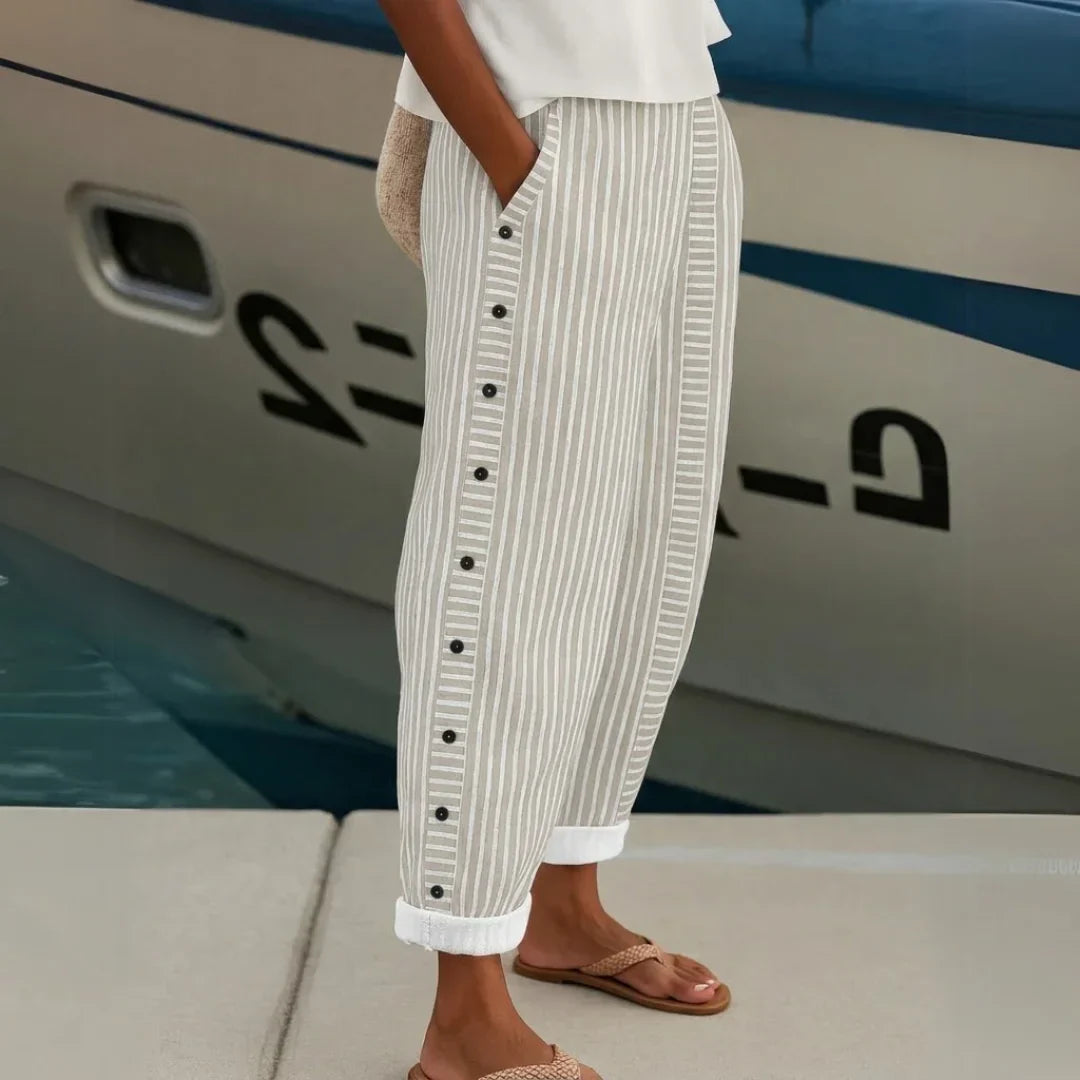 Caitlin | Pantalón Elegante a Rayas con Botones