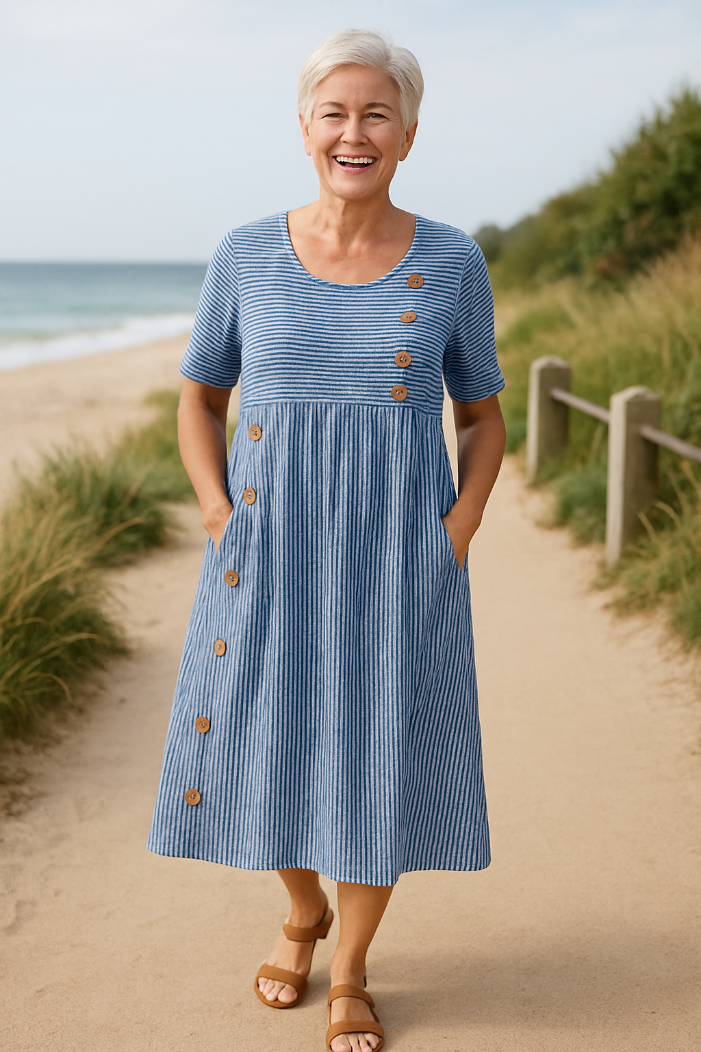 Brienne | Vestido Midi Rayado – Confort Sin Esfuerzo, Confianza Diaria