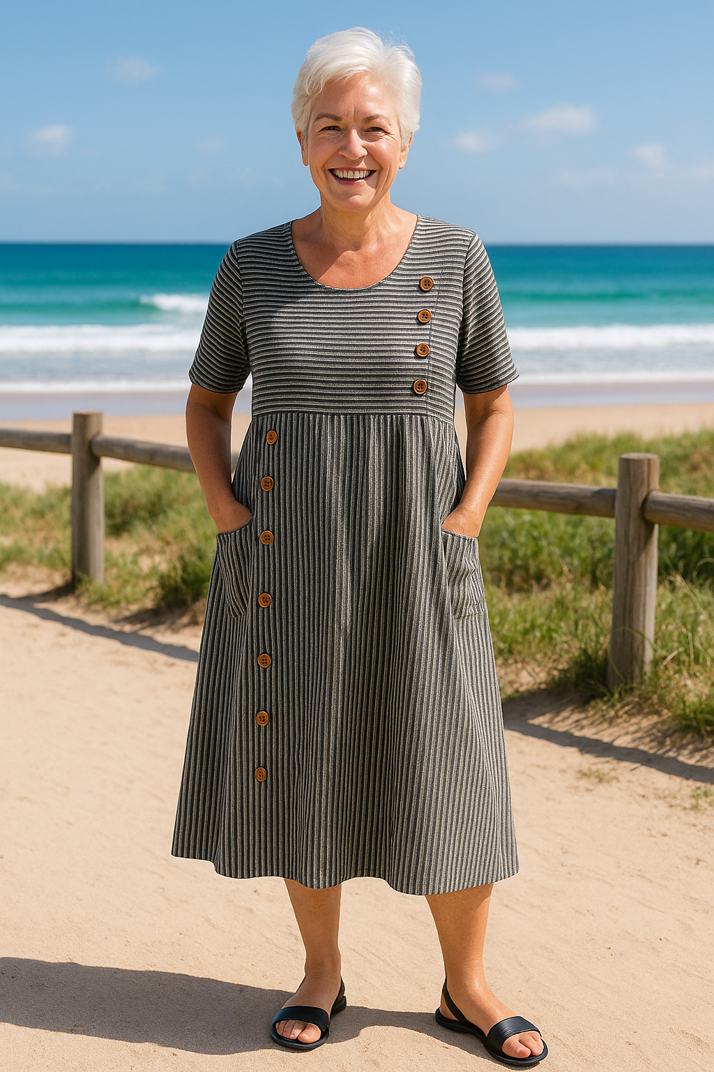 Brienne | Vestido Midi Rayado – Confort Sin Esfuerzo, Confianza Diaria