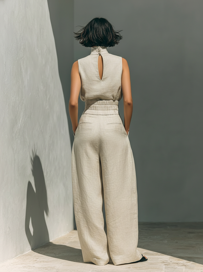 Maria | Conjunto de top y pantalón ancho de algodón y lino minimalista para mujer