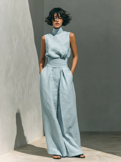 Maria | Conjunto de top y pantalón ancho de algodón y lino minimalista para mujer