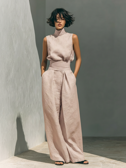 Maria | Conjunto de top y pantalón ancho de algodón y lino minimalista para mujer