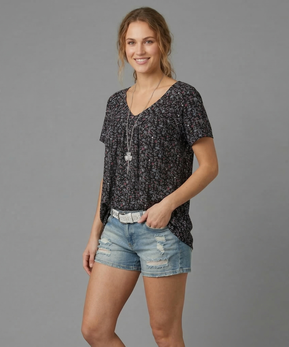 Elle | Camiseta Flora con cuello en V