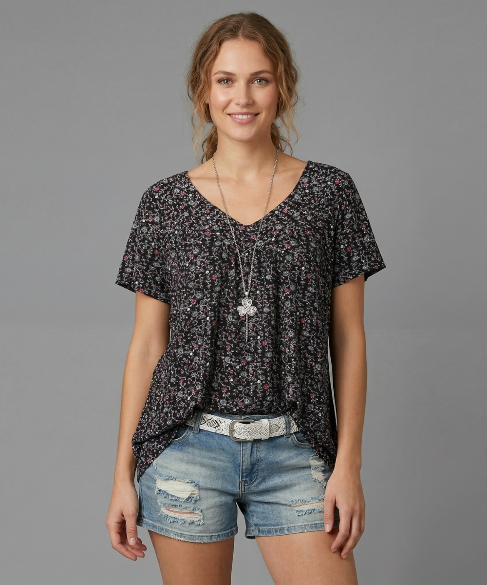 Elle | Camiseta Flora con cuello en V