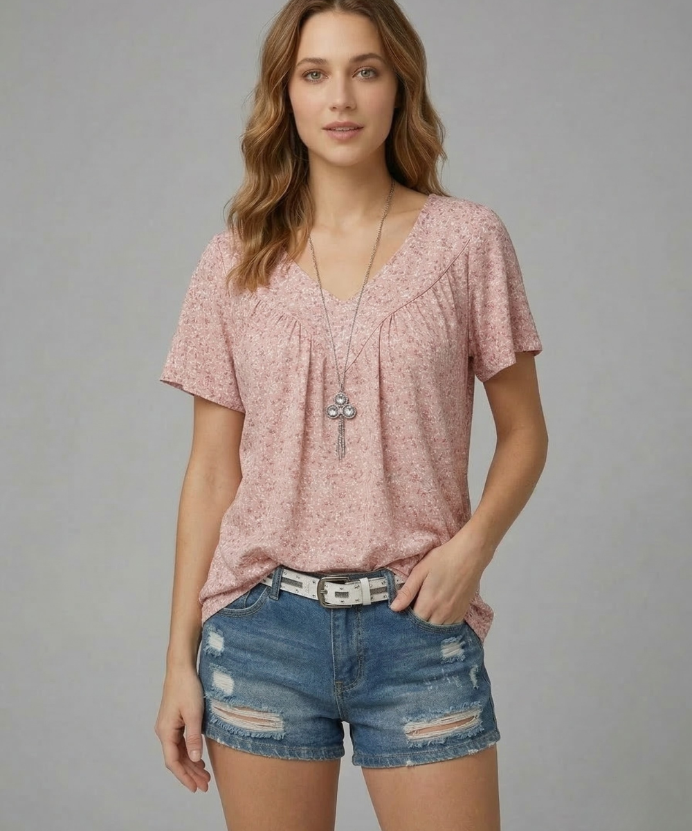 Elle | Camiseta Flora con cuello en V