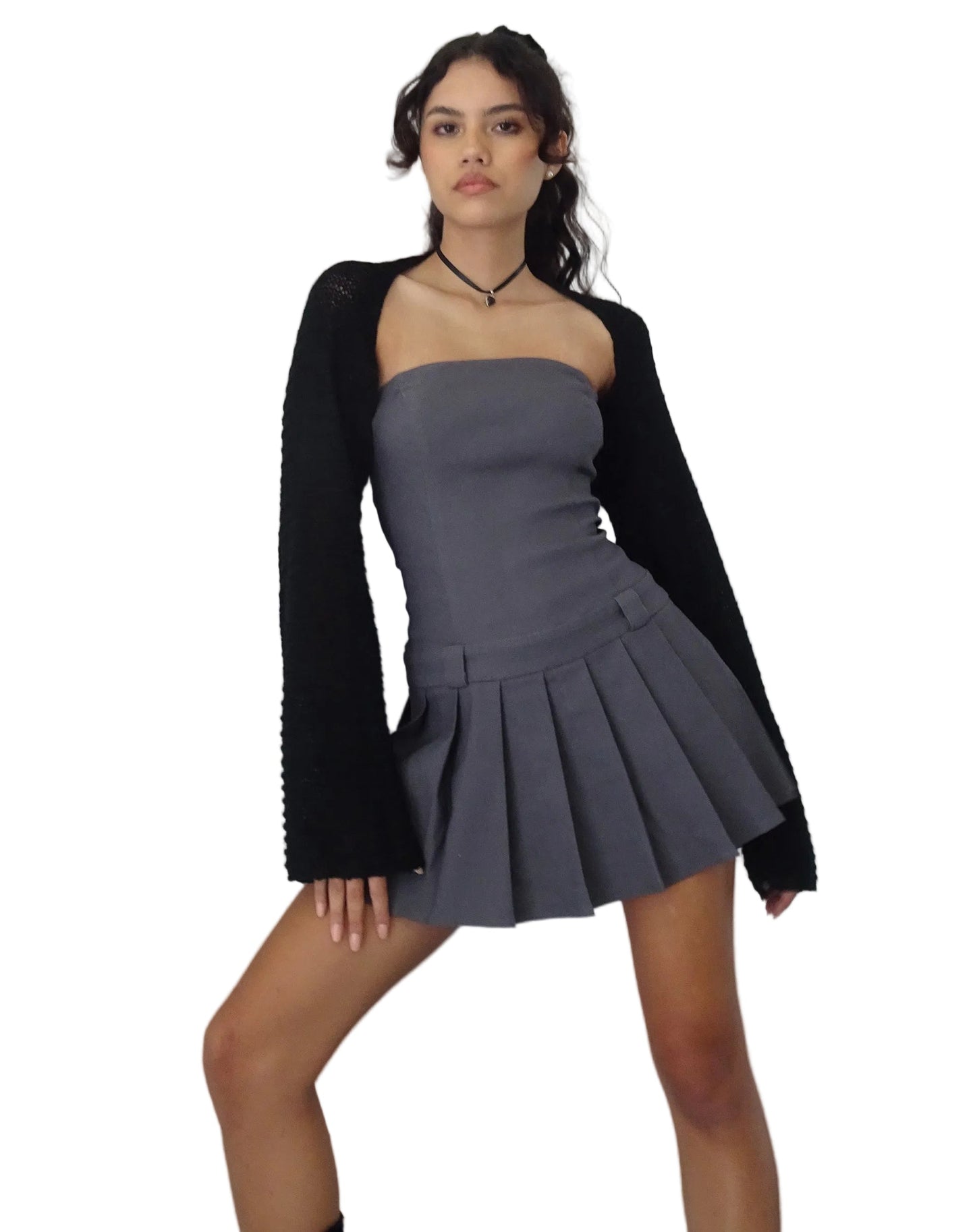 Mirelle | Vestido corto strapless plisado