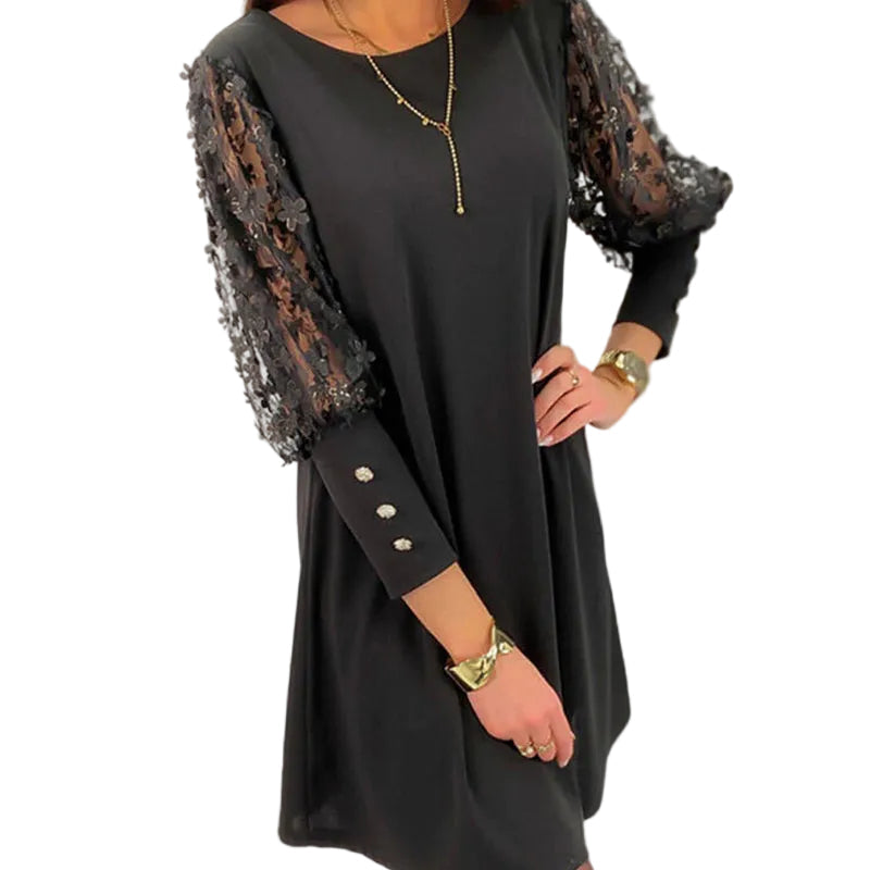 Manon | Vestido Sólido con Cuello Redondo y Mangas Abullonadas