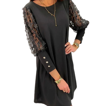Manon | Vestido Sólido con Cuello Redondo y Mangas Abullonadas