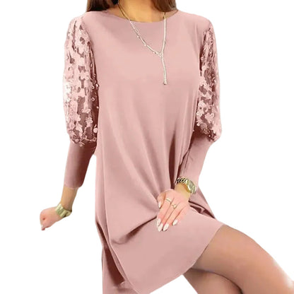 Manon | Vestido Sólido con Cuello Redondo y Mangas Abullonadas