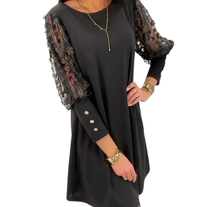 Manon | Vestido Sólido con Cuello Redondo y Mangas Abullonadas