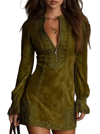 Nocturne | Vestido corto de ante con encaje