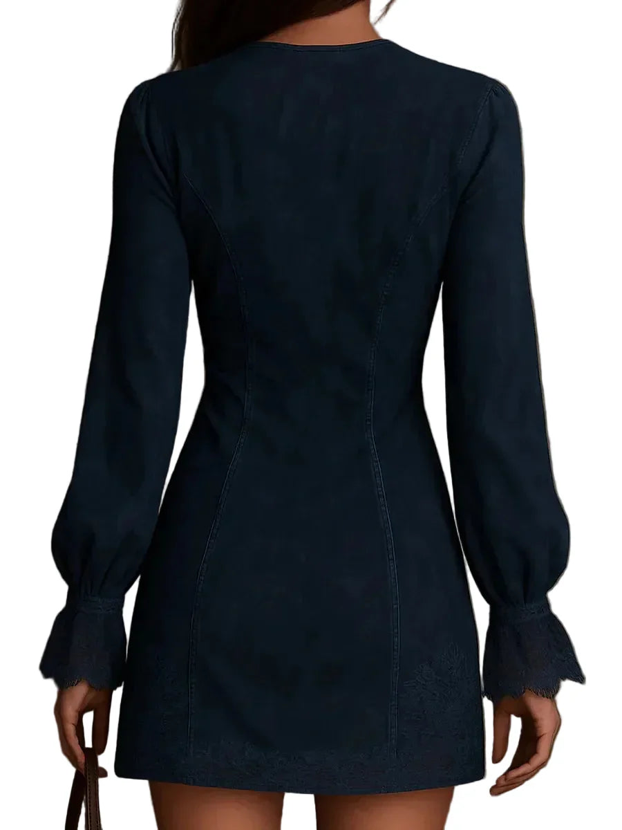 Nocturne | Vestido corto de ante con encaje