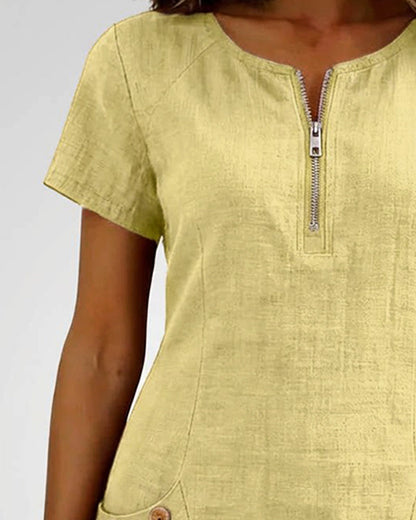 Azahar | Vestido casual de algodón con cremallera y bolsillos